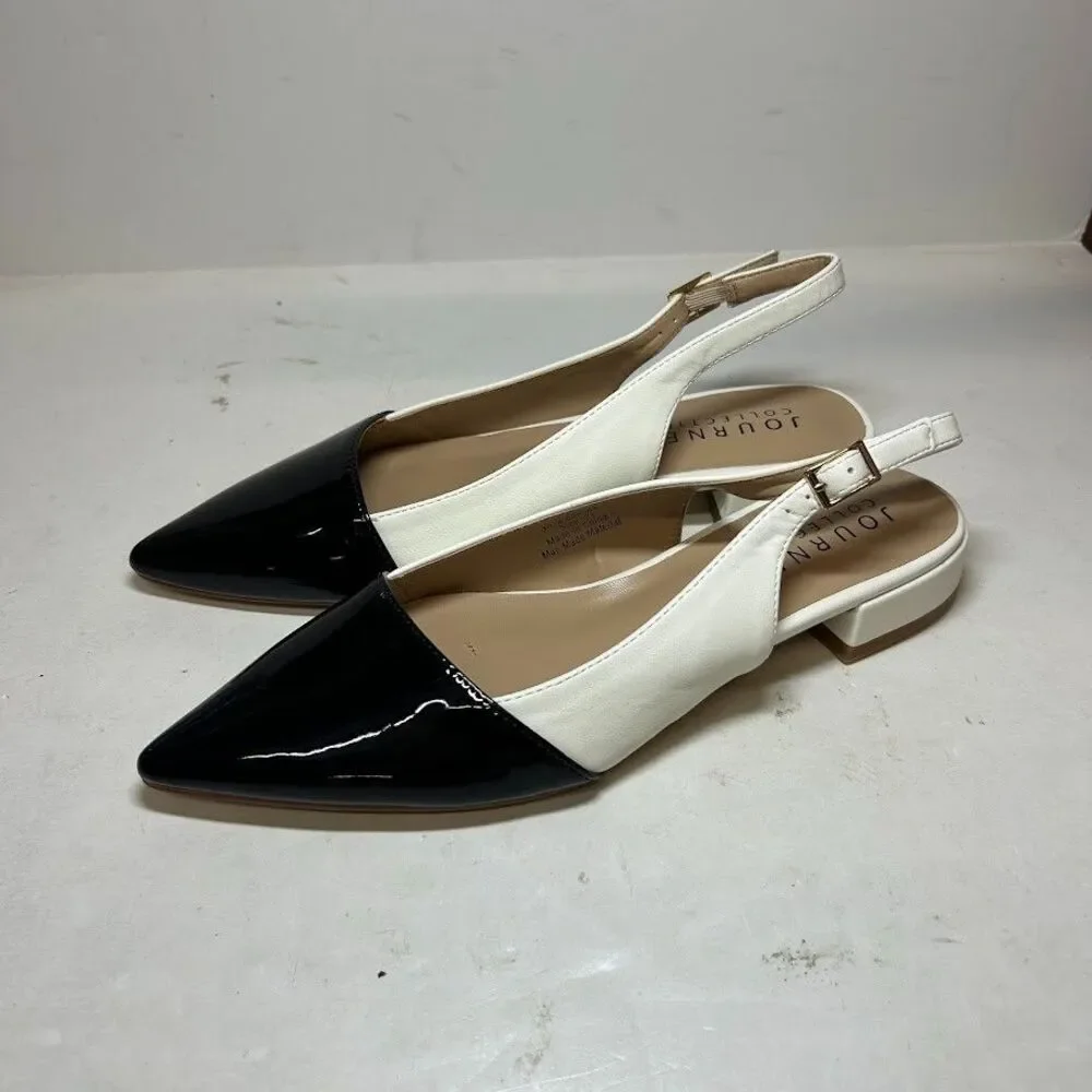 Journee Collection Womens 7.5 M White Bertie Slingback Flats NIB RJ0